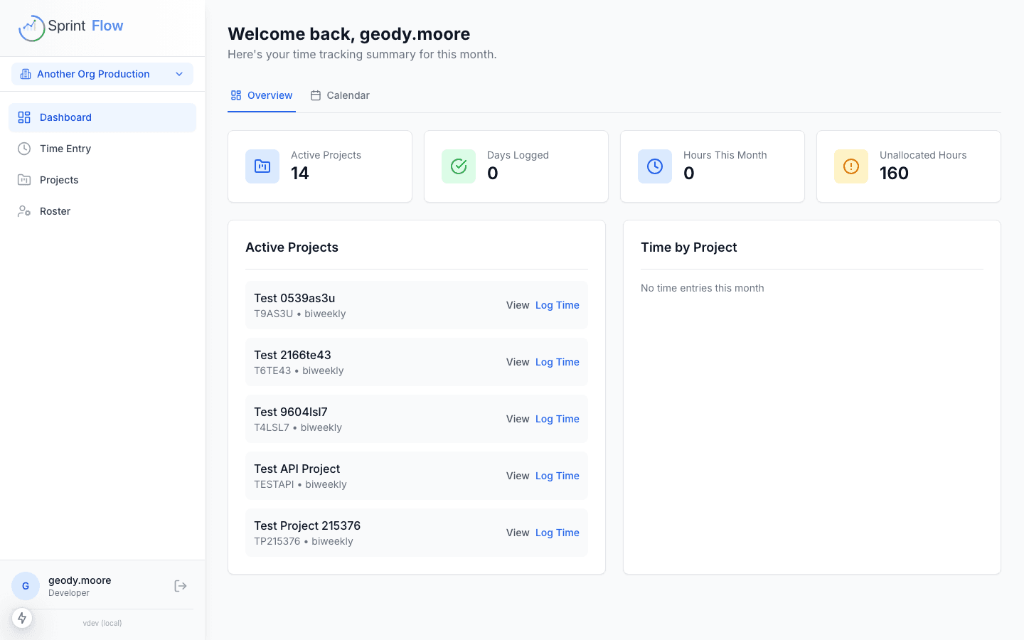 SprintFlow Dashboard screenshot